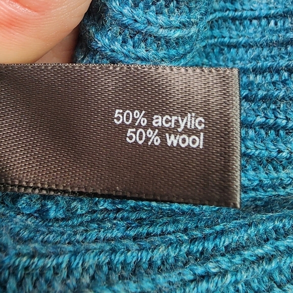 The Limited Teal Wool Blend Pullover V-Neck Open Knit Sweater Women's Large L - Picture 7 of 7